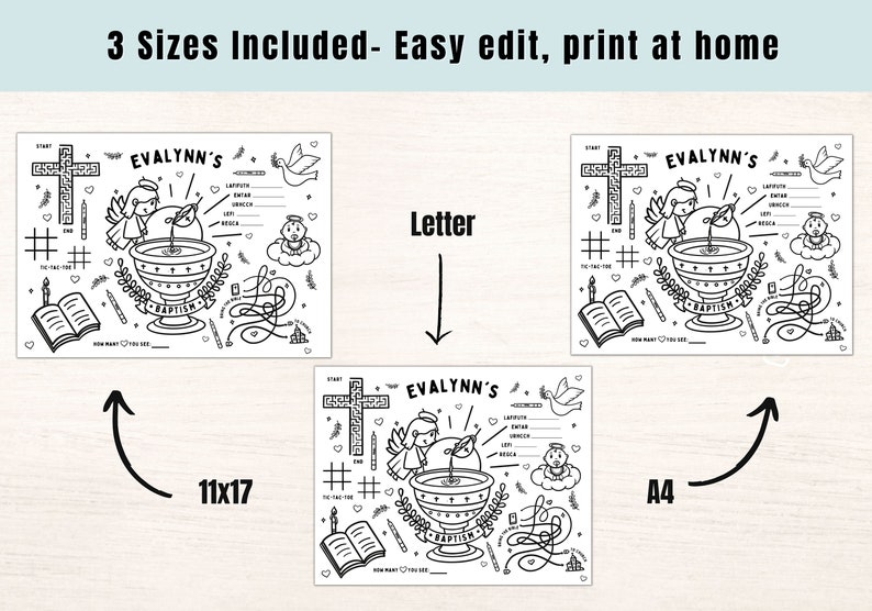 PRINTABLE Baptism Coloring Placemat, INSTANT DOWNLOAD, Digital File ...