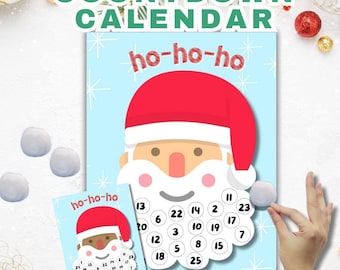 Christmas Advent Calendar, Christmas Countdown, Xmas Countdown, Santa beard cotton ball craft, pre k craft, fine motor skill activity