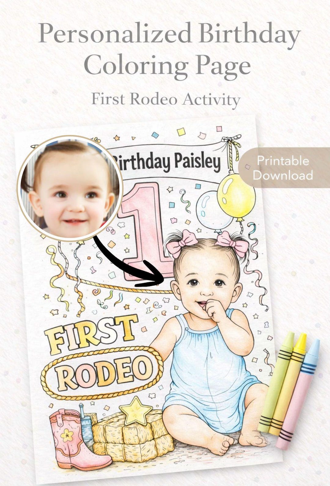 First Rodeo Activity Page First Rodeo Birthday Coloring Page From Photo, Personalized Cowgirl ...