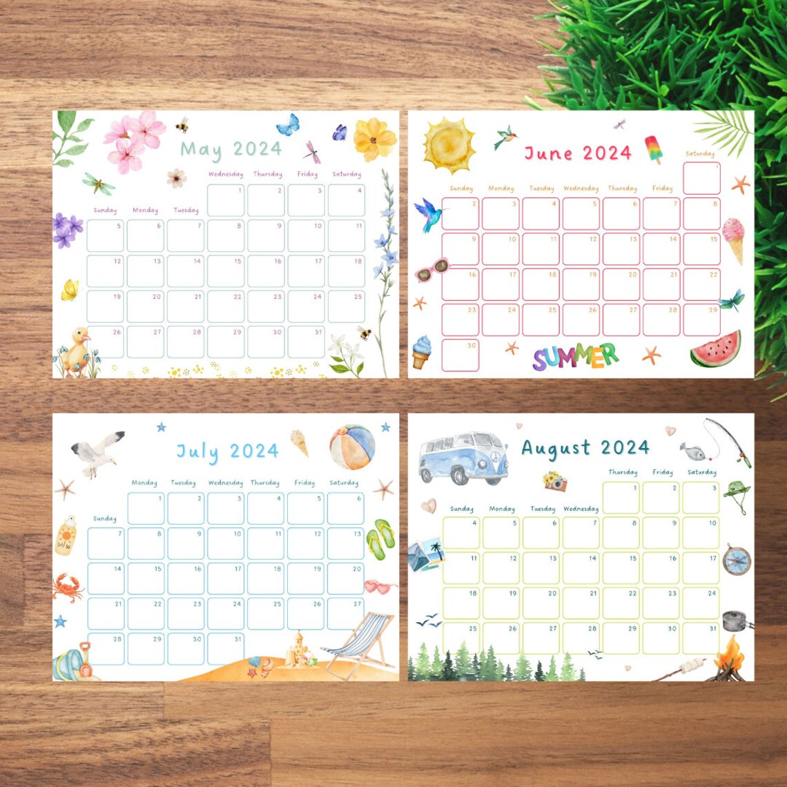Printable Calendars, Printable Kids Calendar, Watercolor Calendars ...