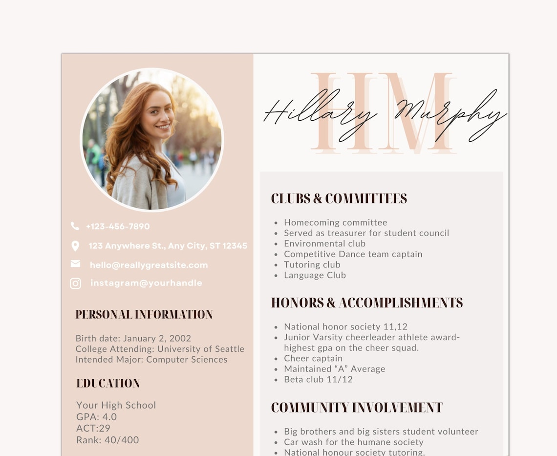Sorority Resume Template With Photo Instant Download Etsy