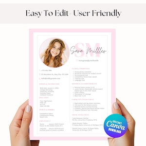 sorority resume template, resume with picture, pink sorority, with cover letter, monogram, editable