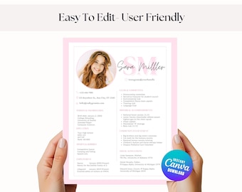 sorority resume template, resume with picture, pink sorority, with cover letter, monogram, editable
