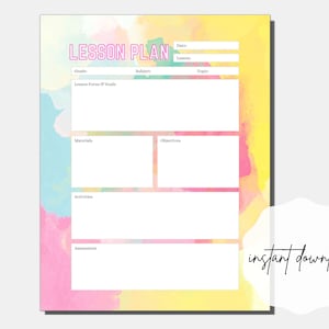 Lesson Plan Template, Teacher Lesson planner, daily lesson plan, instant download, stationary, daily planner, back to School, printable