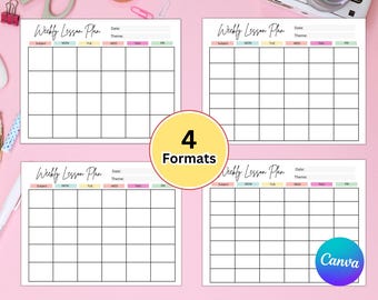 Weekly lesson Plan Template, Teacher Lesson planner, Preschool/Kindergarten, week at a glance, simple school schedule, homeschool planner