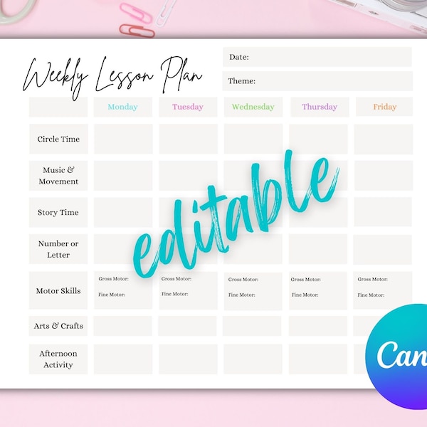 Preschool Lesson Plan Weekly Etsy