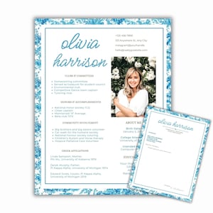 Plantilla de currículum de hermandad, plantilla de currículum de hermandad con foto, currículum de hermandad y carta de presentación, hermandad azul, descarga instantánea, editable