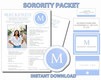 Sorority Packet, sorority resume template, Sorority Resume Template with photo, Recruitment letter, Graduation gift for her, grad 2025