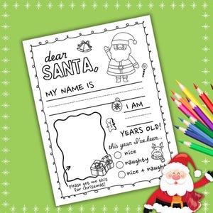 Carta de Papá Noel, Querido Papá Noel, Lista de deseos navideños, Todo sobre mí, Hoja para colorear, Práctica de escritura de nombres, Lista de buenos deseos, Actividad para preescolar