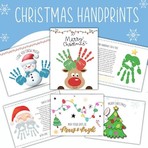 Manualidad navideña con huellas dactilares, manualidad navideña para preescolar, imprimible, decoración navideña, manualidad festiva, tarjeta navideña, recuerdo