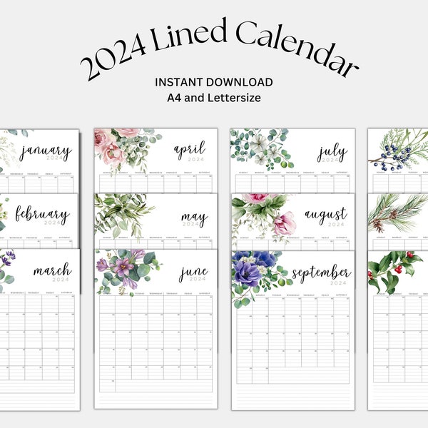 2023 printable yearly calendar lined etsy
