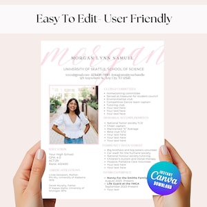 Rosa Studentenverbindung, Sorority Resume Template mit Foto, Sofortiger Download, Bearbeitbar, Girly, Rekrutierung, Merchandise, mit Anschreiben