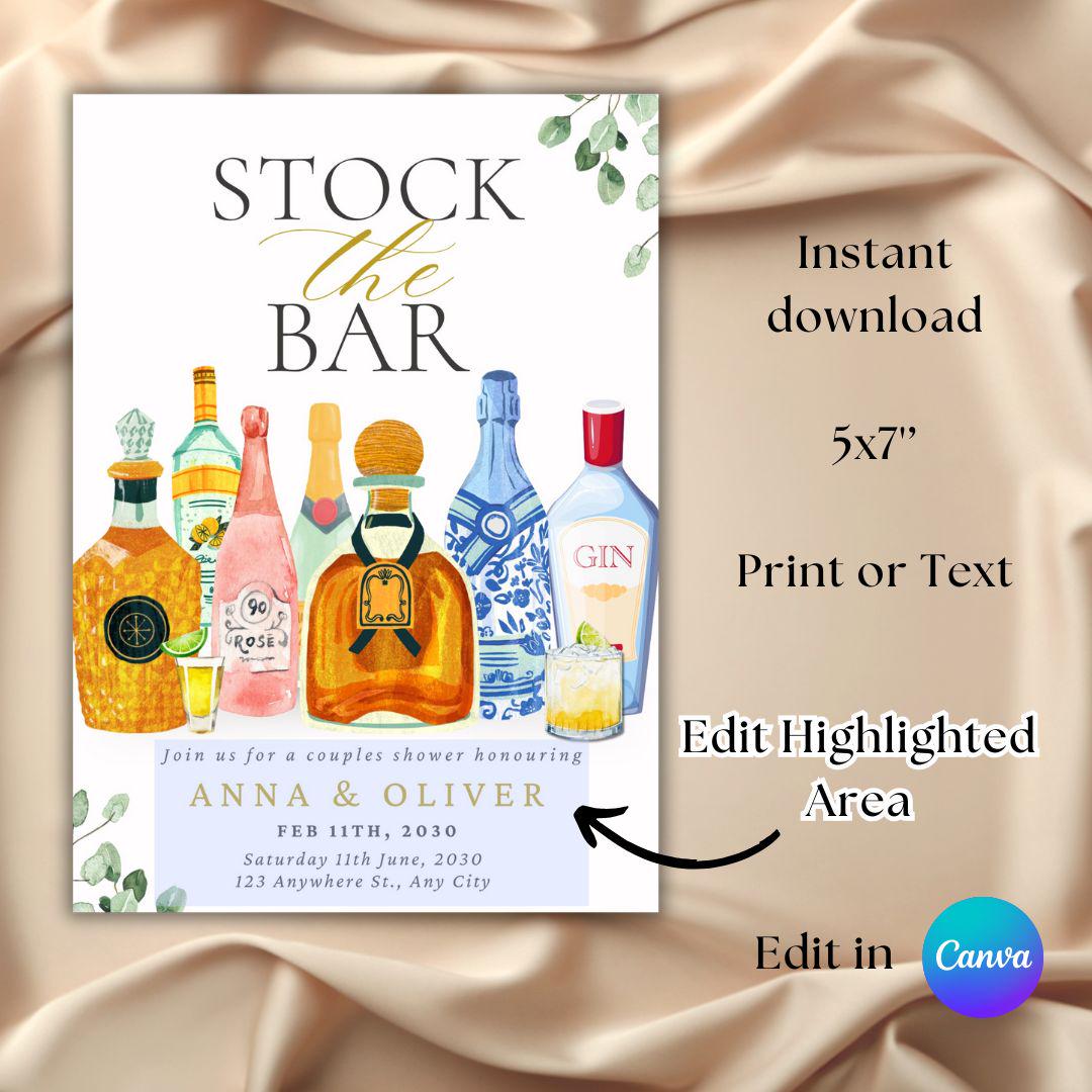 Stock the Bar Invitation Template, Couples Wedding Shower Invitation ...