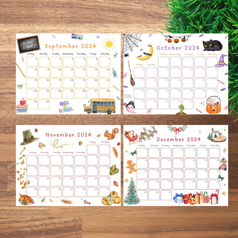 2024 Printable Calendar, Editable PDF Printable Kids Calendar