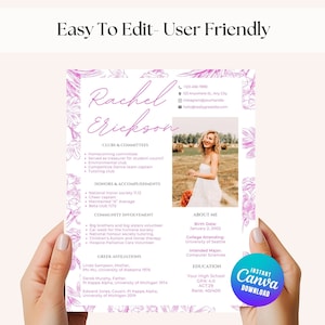 Plantilla de currículum de hermandad, plantilla de currículum de hermandad con foto, currículum de hermandad y carta de presentación, hermandad rosa, descarga instantánea, editable
