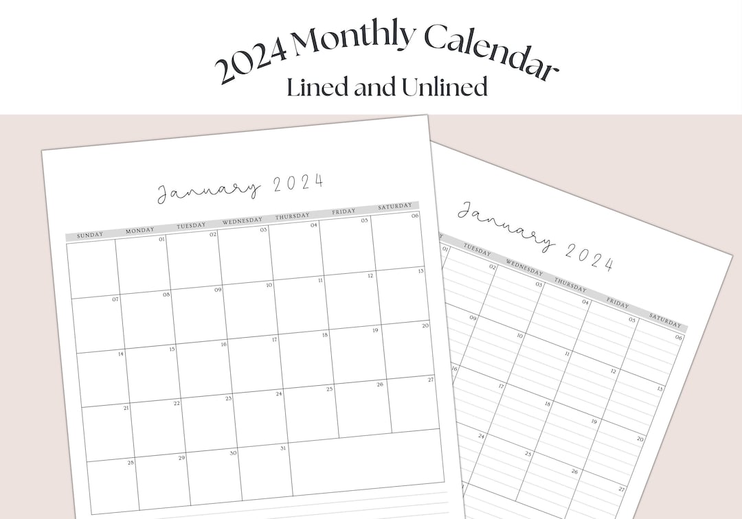 2024 Lined Printable Calendar Portrait Floral Greenery Etsy