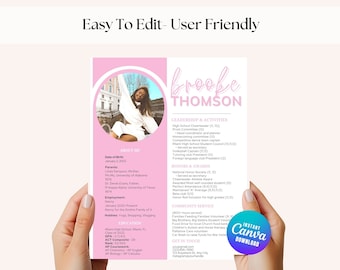 Pink sorority, Sorority Resume Template with photo, Instant download, Editable, girly, recruitment, job resume, with cover letter