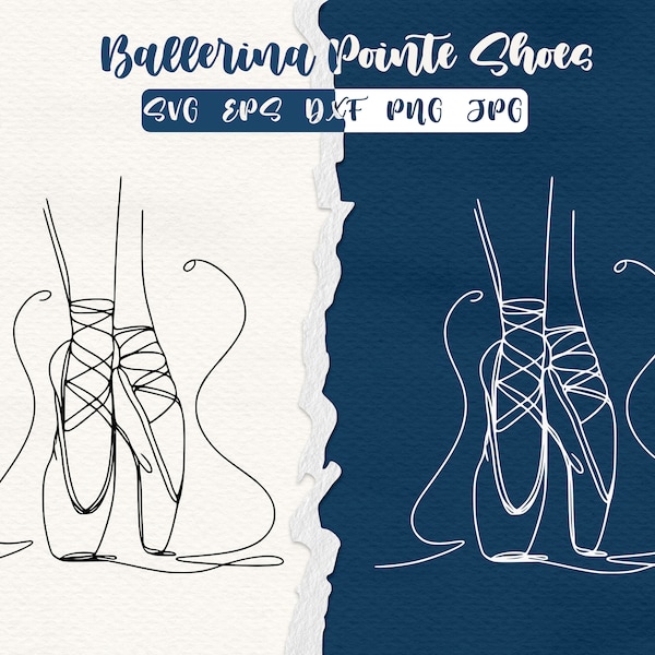 Ballerina Pointe Shoes Line Art Svg, Eps, Dxf, Png and Jpg