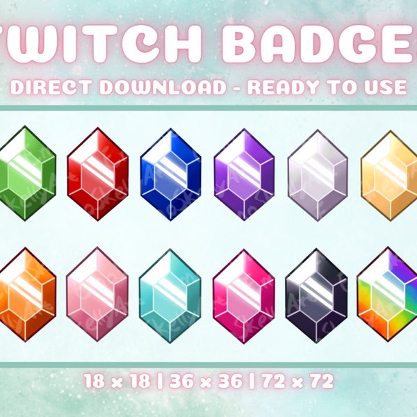 Badge Pack - Twelve badges ready to use | Twitch badges in the shape of rupees/gems/gemstones in different colours