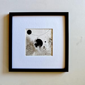 Abstract Ink Artwork | Original Handmade Cosmic Art | Black & White Minimalism | Space-Inspired Wall Decor 10x10 cm | Mini Art Set