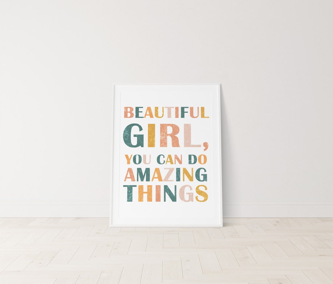 Beautiful Girl Quote Wall Art Rainbow Color Affirmations Etsy