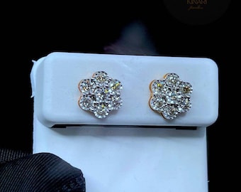 0.75 Ct Moissanite Flower Set Earrings VVS Moissanite Cluster Earring 925 Silver Moissanite Silver Cluster Earring Gold Stud