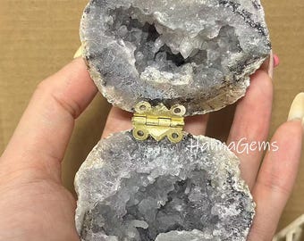 Caja para anillos de geoda de cristal natural en miniatura, joyero de ágata geoda, caja para anillos de boda, soporte para anillos, caja para anillos de compromiso (1 unidad)