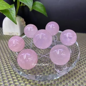 Healing Seven Star Array Rose Sphere, Seven Star Array Plate Rose Sphere Set, Natural Rose Quartz Crystal