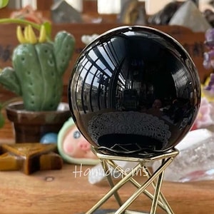 Natural Black Obsidian Sphere, Black Obsidian Ball, Quartz Crystal Sphere, Mineral Specimen, Soul Healing