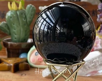 Esfera de Obsidiana Negra Natural, Bola de Obsidiana Negra, Esfera de Cristal de Quartzo, Espécime Mineral, Cura da Alma
