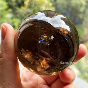 Degaussing Smoky Citrine Quartz Sphere, Tea Smoky Crystal Sphere With Rainbow, Mineral Specimen, Healing Crystal