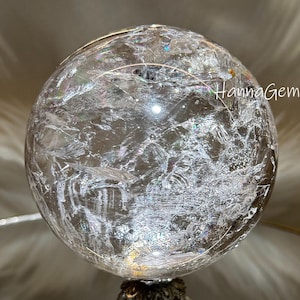 Natural Clear Crystal Quartz Sphere With Rainbow, Polished Clear Quartz Sphere, Healing Crystal Collection