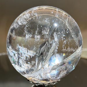 Natural Clear Crystal Quartz Sphere With Rainbow, Polished Crystal Sphere, Healing Crystal Collection