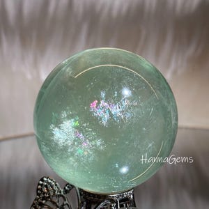 Natural Healing Green Fluorite Sphere, Fluorite Sphere With Rainbow, Degaussing Mineral Specimen