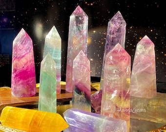 Rainbow Fluorite Crystal Point, Colorful Watermelon Crystal Tower, Healing Crystal, Energy Crystal Obelisk