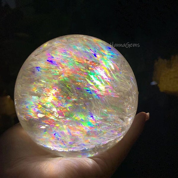 High Quality Translucent Clear Ice Cracked Sphere, Clear Calcite Crystal Sphere With Rainbow, Raw Quartz Crystal Ball