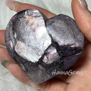 1PC Natural Heart Shaped Lepidolite Stone, Sparly Purple Mica Lepidolite Handle Stone, Polished Lepidolite Crystal