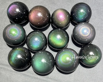 Esfera de Obsidiana Arco-Íris Natural, Esfera de Obsidiana Arco-Íris com Poderes Curativos, Espécime Mineral, Cristal de Cura da Alma