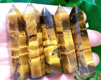 Natural Tiger&#39;s Eye Tower, Tigers Eye Tower Point, Tiger Stone, Crystal Polished Wand CHOOSE Size
