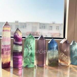 Dazzling Rainbow Fluorite Crystal Point, Natural Watermelon Crystal Tower, Energy Balancing Crystal Obelisk