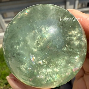 Natural Green Fluorite Sphere, Healing Fluorite Sphere With Rainbow, Degaussing Mineral Specimen