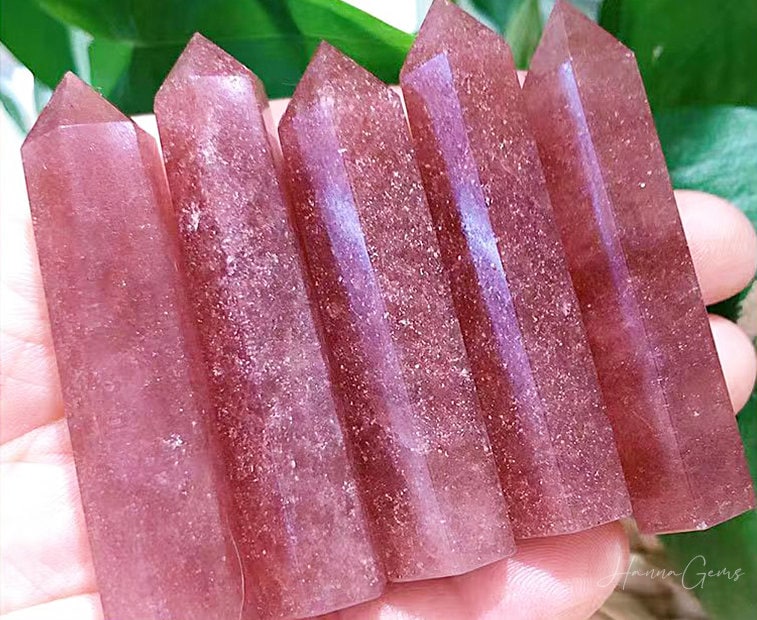 Natural Strawberry Tower, Quartz Crystal Towers, Strawberry Quartz Points Wand, Crystal Obelisk, Healing Crystal