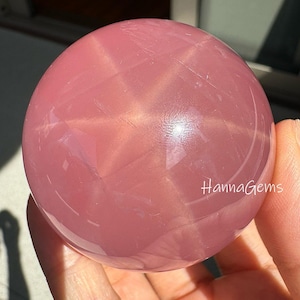 Degaussing Six Star Rose Quartz Sphere, Natural 6-Point Rose Crystal Sphere, Pink Love Healing Crystal Sphere 54mm