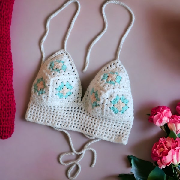 Crochet Granny Square Mesh Bralette Crop Top PDF patterns