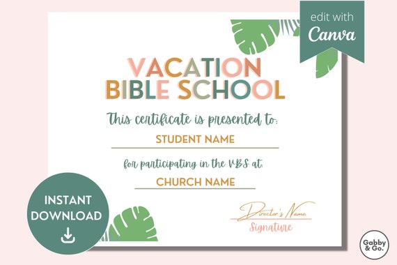 VBS Certificate VBS Certificate Template Certificate of - Etsy