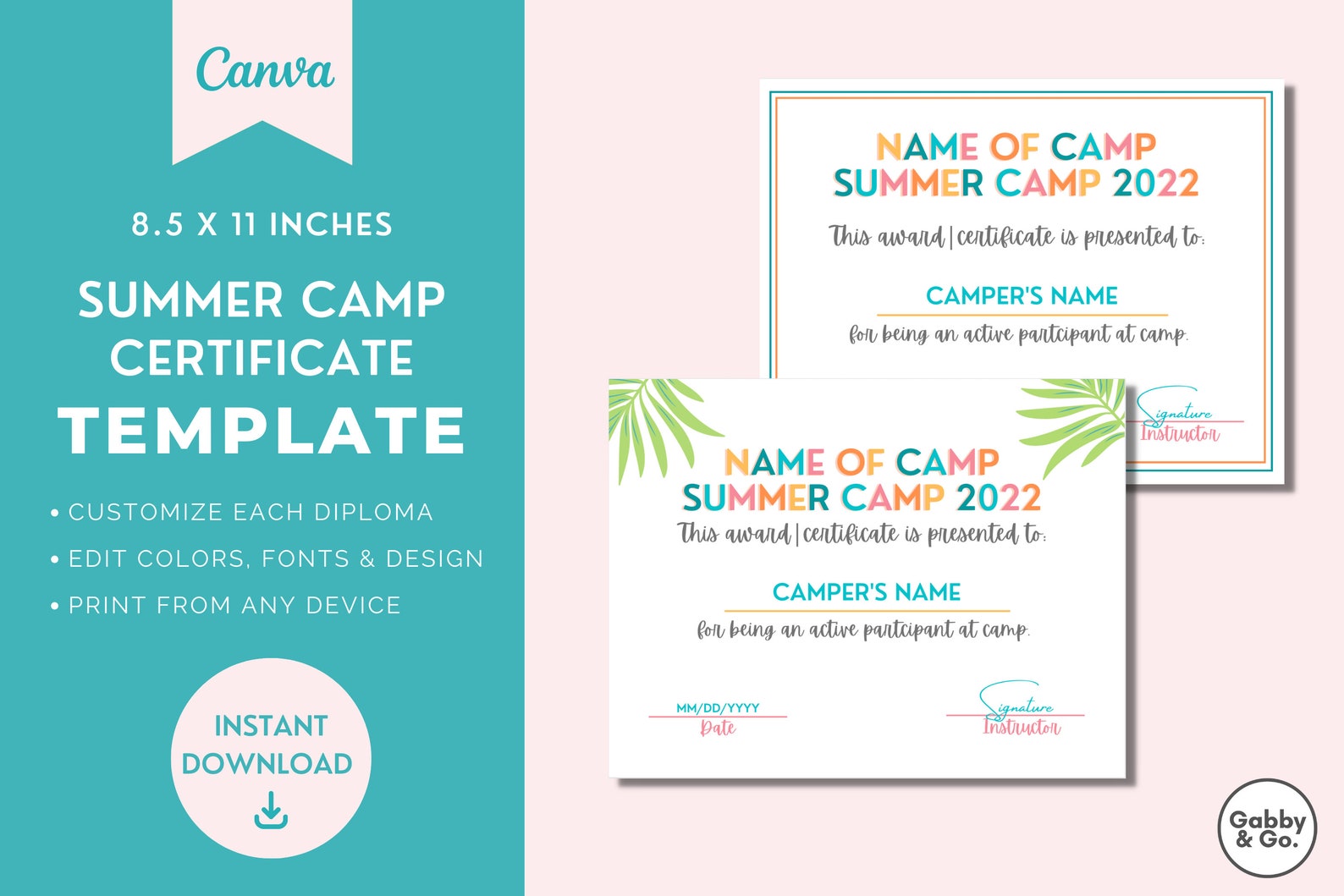Summer Camp Certificate Printable Summer Printable Template Etsy