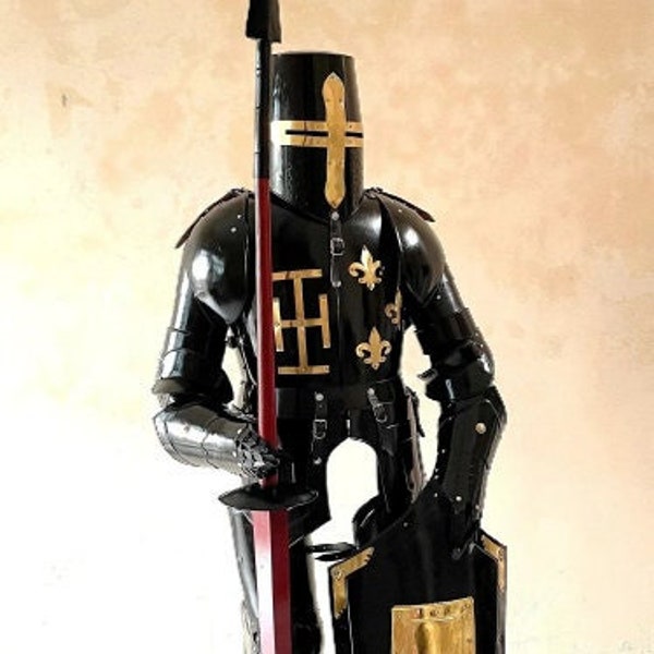 Medieval Templar Full Suit of Armor Knights Roman Armor Suit Solid Steel Full Size Reproduction Crusader Combat Body Armour 6 Feet