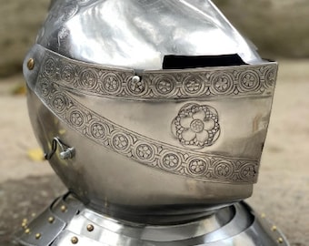 Medieval Steel Close Helmet Knight Armet Helmet With Face Visor And Embossed Sca Larp Reenactment Wearable Knight Helmet