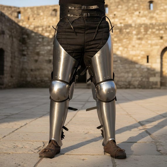18GA Steel Knight Leg Armor, Medieval Battle Warrior Greaves, Steel Armour Suit for LARP, Cosplay and Reenactment, gift item home decor
