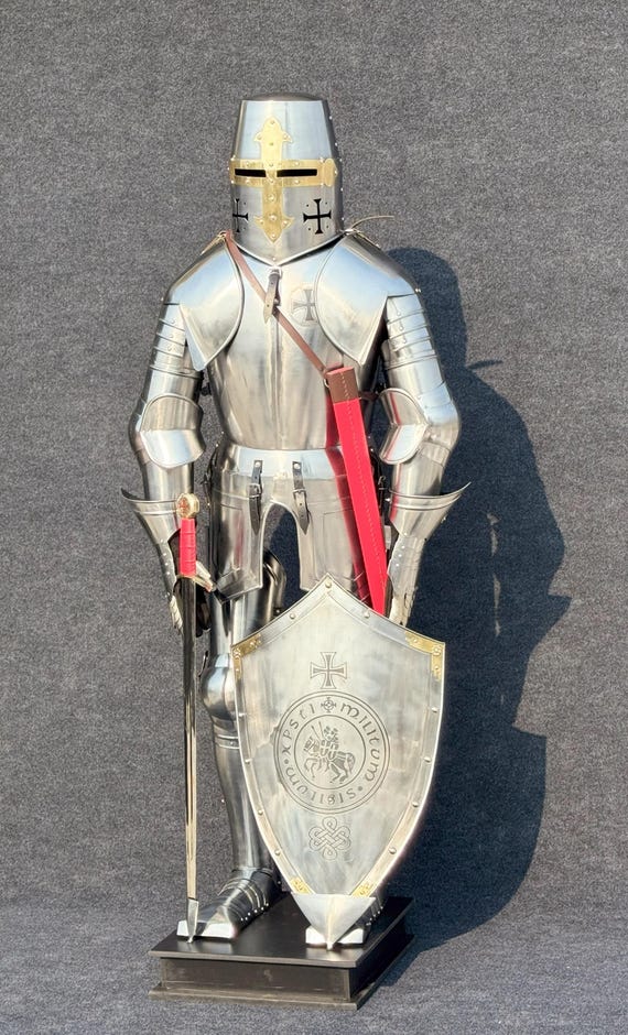 Handmade Medieval Templar Knight Armor Suit with Shield